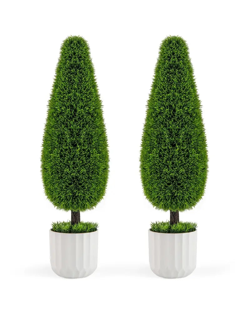 2 Pack 3 Feet Artificial Cedar Teardrop Shaped Bush with Plastic Nursery Pot-Green - Green - Faux Plants
