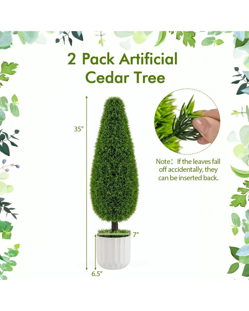 2 Pack 3 Feet Artificial Cedar Teardrop Shaped Bush with Plastic Nursery Pot-Green - Green - Faux Plants