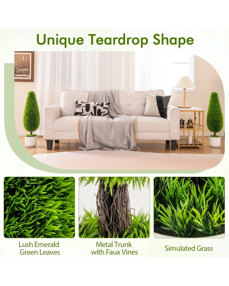 2 Pack 3 Feet Artificial Cedar Teardrop Shaped Bush with Plastic Nursery Pot-Green - Green - Faux Plants