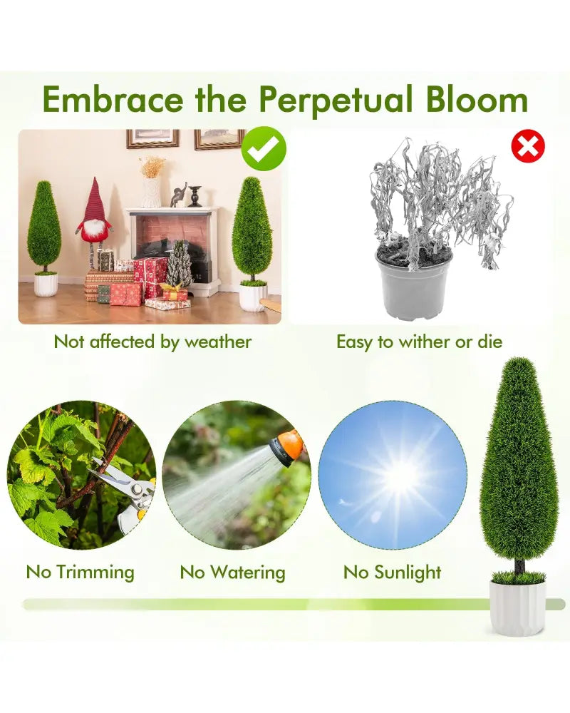 2 Pack 3 Feet Artificial Cedar Teardrop Shaped Bush with Plastic Nursery Pot-Green - Green - Faux Plants