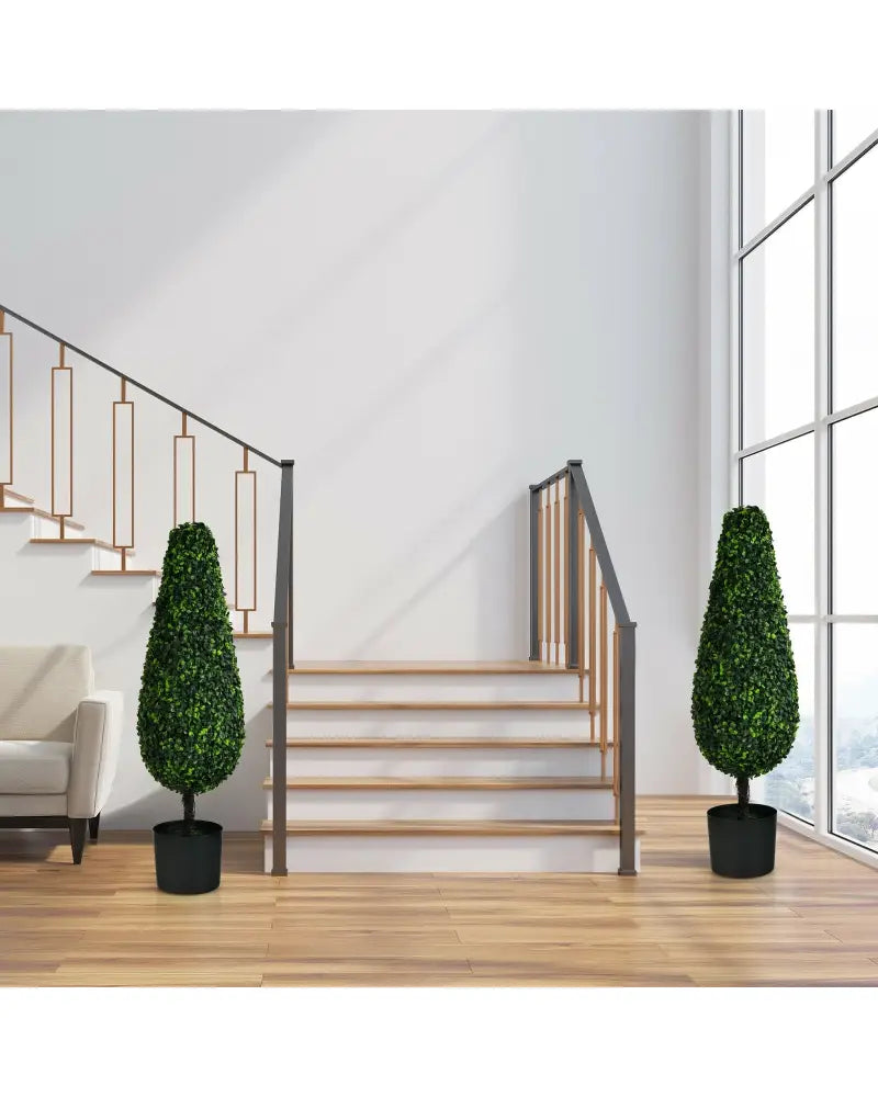 2 Pack 3 Feet Artificial Tower UV Resistant Indoor Outdoor Topiary Tree - Green - Faux Plants