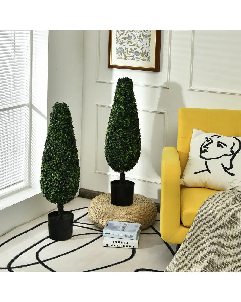 2 Pack 3 Feet Artificial Tower UV Resistant Indoor Outdoor Topiary Tree - Green - Faux Plants