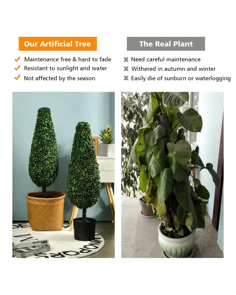 2 Pack 3 Feet Artificial Tower UV Resistant Indoor Outdoor Topiary Tree - Green - Faux Plants