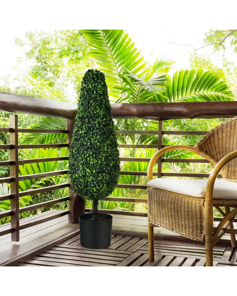 2 Pack 3 Feet Artificial Tower UV Resistant Indoor Outdoor Topiary Tree - Green - Faux Plants