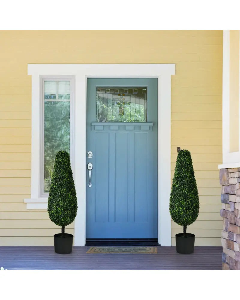 2 Pack 3 Feet Artificial Tower UV Resistant Indoor Outdoor Topiary Tree - Green - Faux Plants