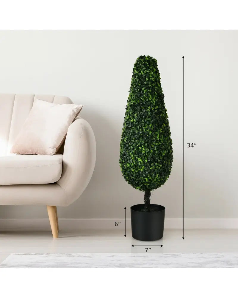 2 Pack 3 Feet Artificial Tower UV Resistant Indoor Outdoor Topiary Tree - Green - Faux Plants