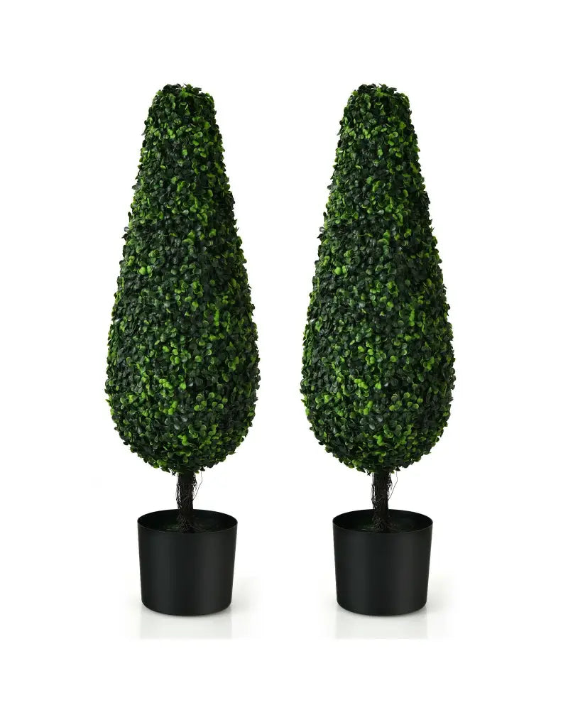 2 Pack 3 Feet Artificial Tower UV Resistant Indoor Outdoor Topiary Tree - Green - Faux Plants