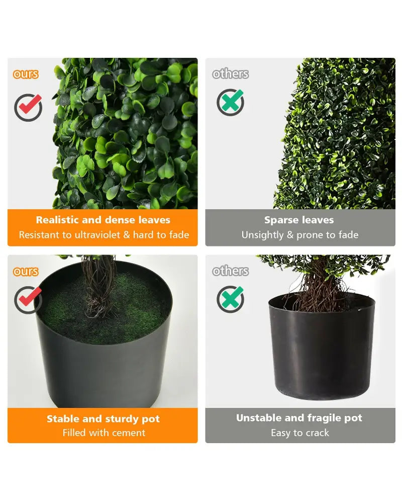 2 Pack 3 Feet Artificial Tower UV Resistant Indoor Outdoor Topiary Tree - Green - Faux Plants
