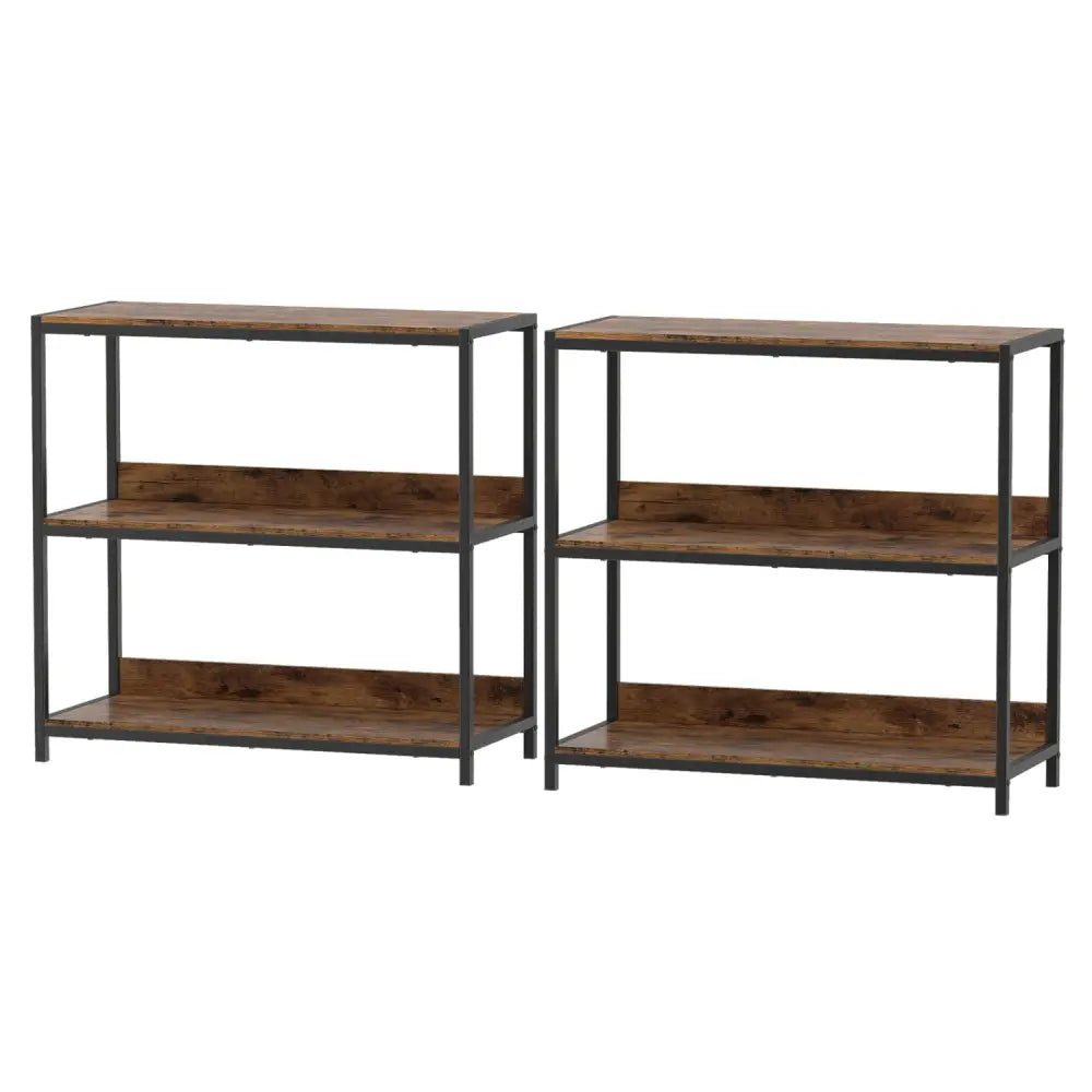 2-Pack 3-Tier Industrial Bookshelf with Metal Frame-Rustic Brown - Rustic Brown - Cabinets & Chests