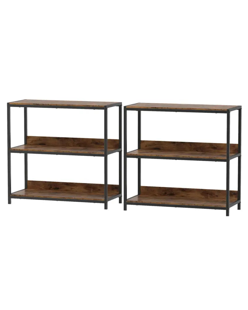 2-Pack 3-Tier Industrial Bookshelf with Metal Frame-Rustic Brown - Rustic Brown - Cabinets & Chests