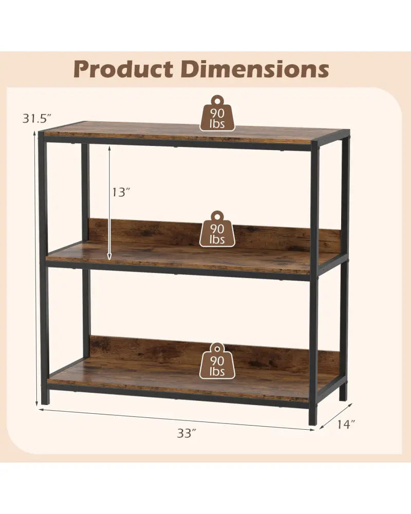 2-Pack 3-Tier Industrial Bookshelf with Metal Frame-Rustic Brown - Rustic Brown - Cabinets & Chests