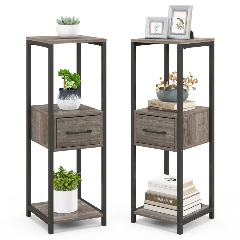 2 Pack 3 Tier Tall Metal Plant Stand with Drawer and Display Shelf-Gray - Gray - Plant Stands