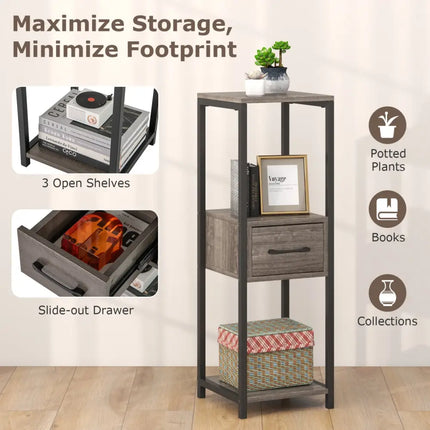 2 Pack 3 Tier Tall Metal Plant Stand with Drawer and Display Shelf-Gray - Gray - Plant Stands