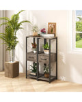 2 Pack 3 Tier Tall Metal Plant Stand with Drawer and Display Shelf-Gray - Gray - Plant Stands