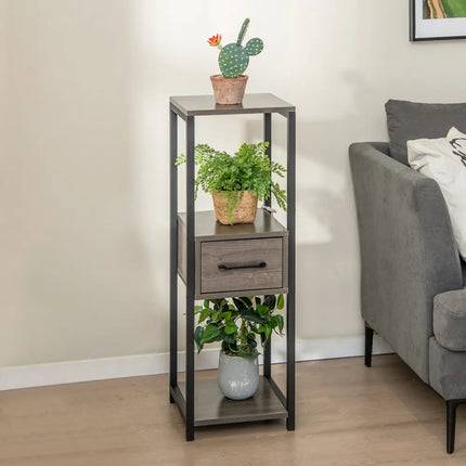 2 Pack 3 Tier Tall Metal Plant Stand with Drawer and Display Shelf-Gray - Gray - Plant Stands