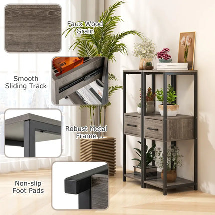 2 Pack 3 Tier Tall Metal Plant Stand with Drawer and Display Shelf-Gray - Gray - Plant Stands