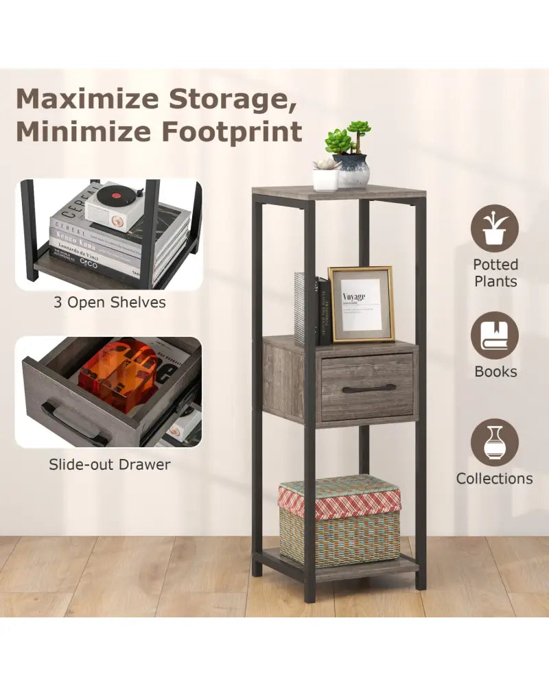 2 Pack 3 Tier Tall Metal Plant Stand with Drawer and Display Shelf-Gray - Gray - Plant Stands