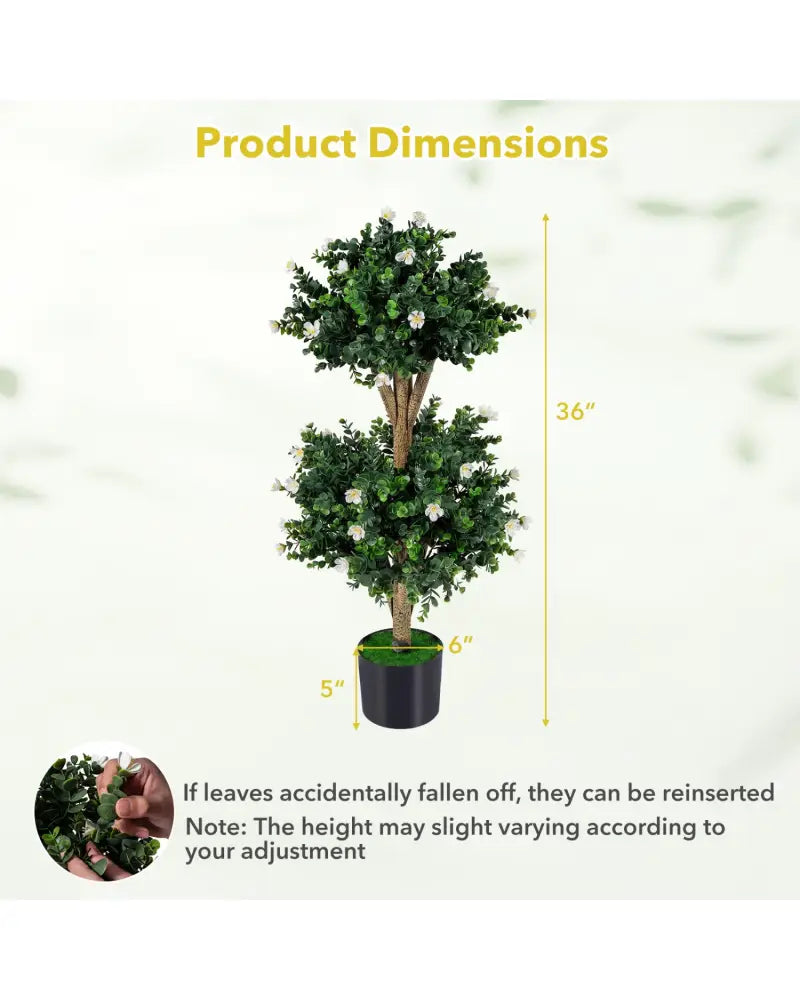 2 Pack 36’’ Artificial Double Ball Boxwood Topiary Tree with 41 Blossoms-White - White - Faux Plants