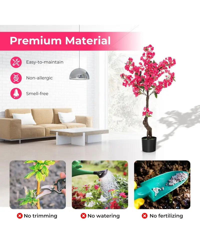 2 Pack 41 Inch Artificial Plum Blossom Tree Fake Floral Plant with 92 Flowers-Red - Red - Faux Plants