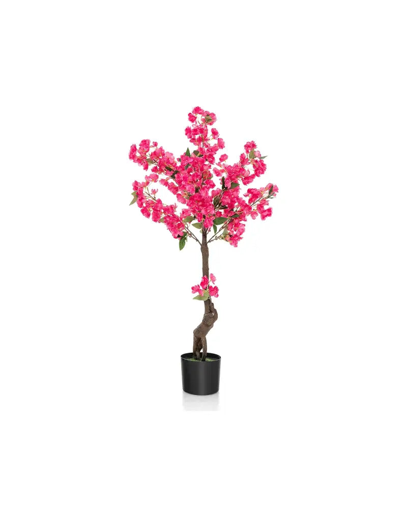 2 Pack 41 Inch Artificial Plum Blossom Tree Fake Floral Plant with 92 Flowers-Red - Red - Faux Plants