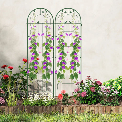 2 Pack 71 x 20 Inch Metal Garden Trellis Rustproof Plant Support for Climbing Plants-Green - Green - Plant Supports
