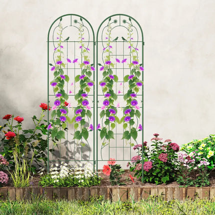 2 Pack 71 x 20 Inch Metal Garden Trellis Rustproof Plant Support for Climbing Plants-Green - Green - Plant Supports