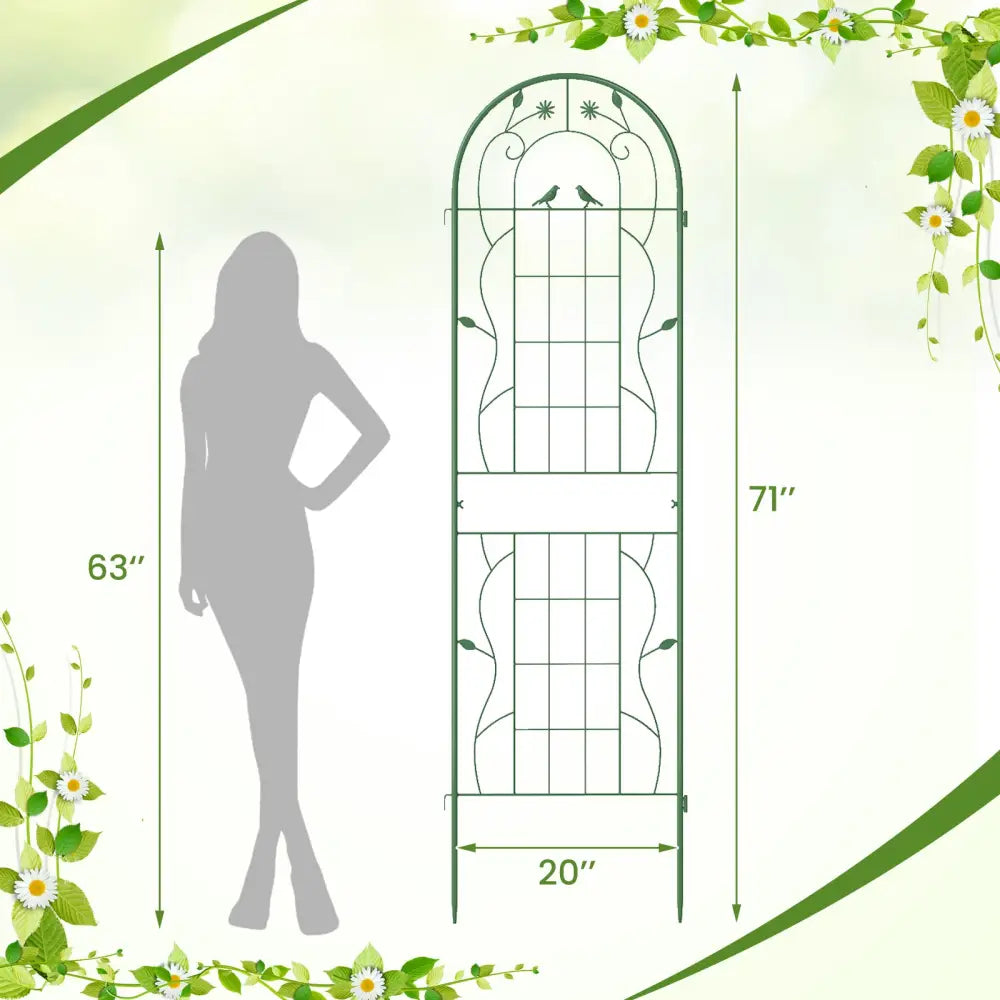2 Pack 71 x 20 Inch Metal Garden Trellis Rustproof Plant Support for Climbing Plants-Green - Green - Plant Supports