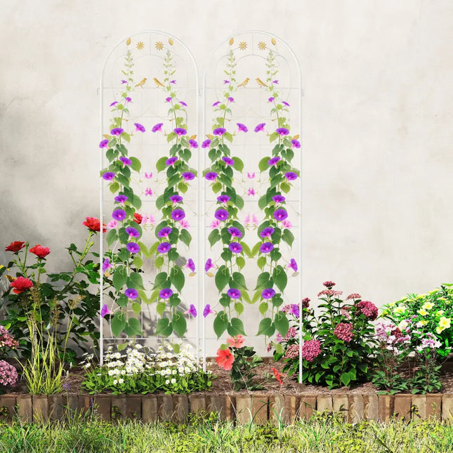 2 Pack 71 x 20 Inch Metal Garden Trellis Rustproof Plant Support for Climbing Plants-White - White - Plant Supports
