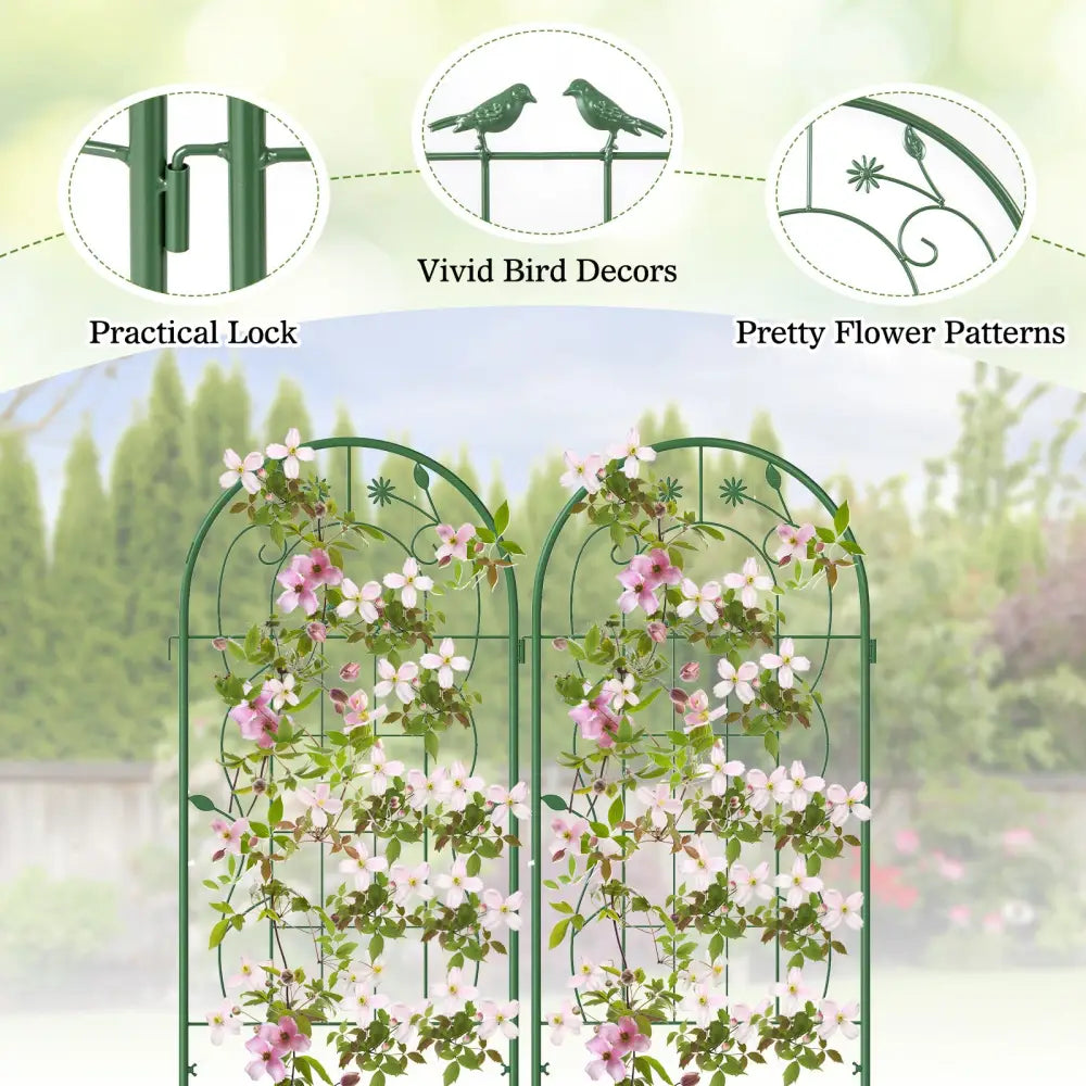 2 Pack 71 x 20 Inch Metal Garden Trellis Rustproof Plant Support for Climbing Plants-Green - Green - Plant Supports