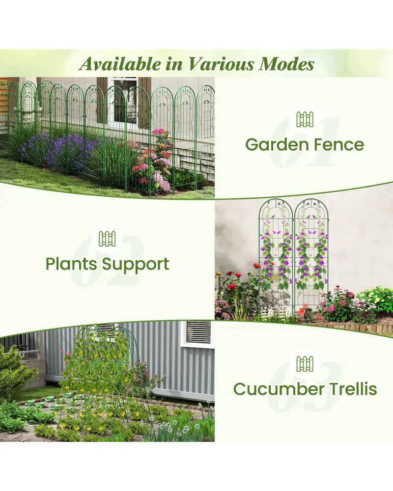 2 Pack 71 x 20 Inch Metal Garden Trellis Rustproof Plant Support for Climbing Plants-Green - Green - Plant Supports