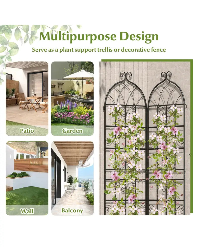 2 Pack 71’’ x 20’’ Metal Garden Trellis for Outdoor Climbing Plants - Black - Plant Supports