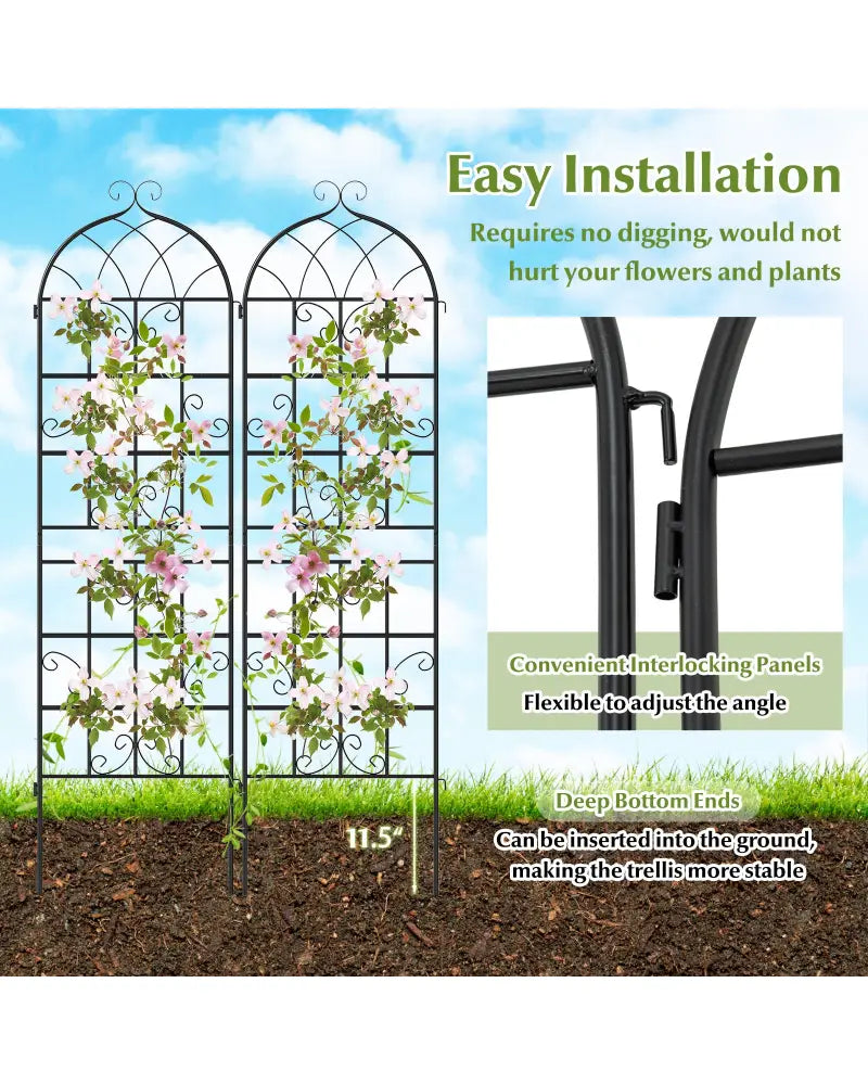2 Pack 71’’ x 20’’ Metal Garden Trellis for Outdoor Climbing Plants - Black - Plant Supports