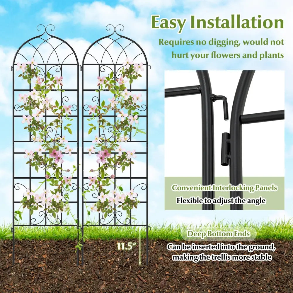 2 Pack 71’’ x 20’’ Metal Garden Trellis for Outdoor Climbing Plants - Black - Plant Supports
