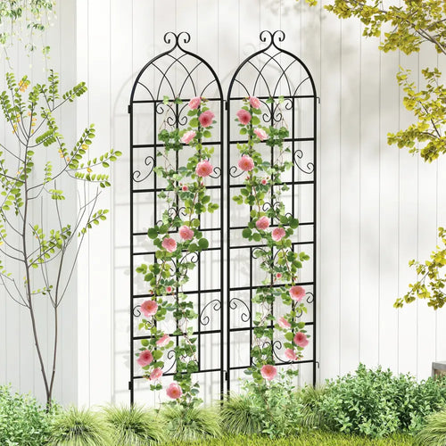2 Pack 71’’ x 20’’ Metal Garden Trellis for Outdoor Climbing Plants - Black - Plant Supports