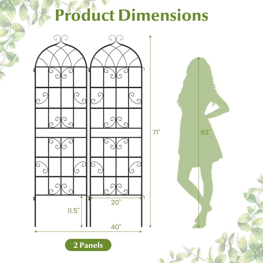 2 Pack 71’’ x 20’’ Metal Garden Trellis for Outdoor Climbing Plants - Black - Plant Supports