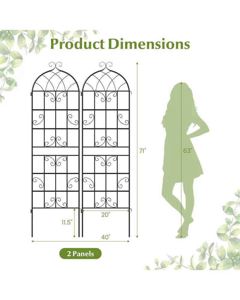 2 Pack 71’’ x 20’’ Metal Garden Trellis for Outdoor Climbing Plants - Black - Plant Supports