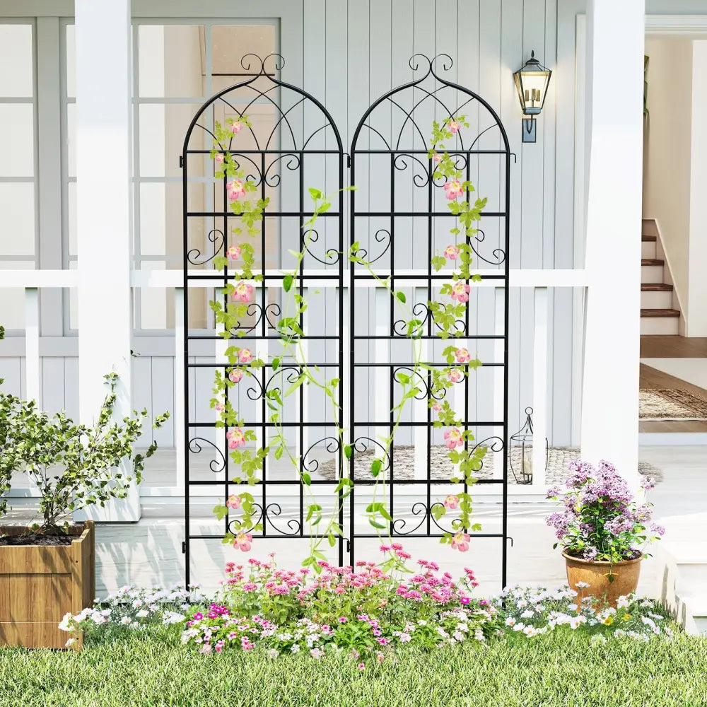 2 Pack 71’’ x 20’’ Metal Garden Trellis for Outdoor Climbing Plants - Black - Plant Supports