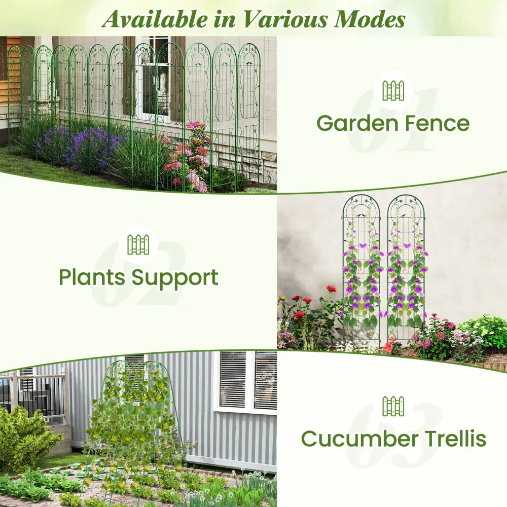 2 Pack 86.5 x 20 Inches Metal Garden Trellis for Climbing Plants-Green - Green - Plant Supports