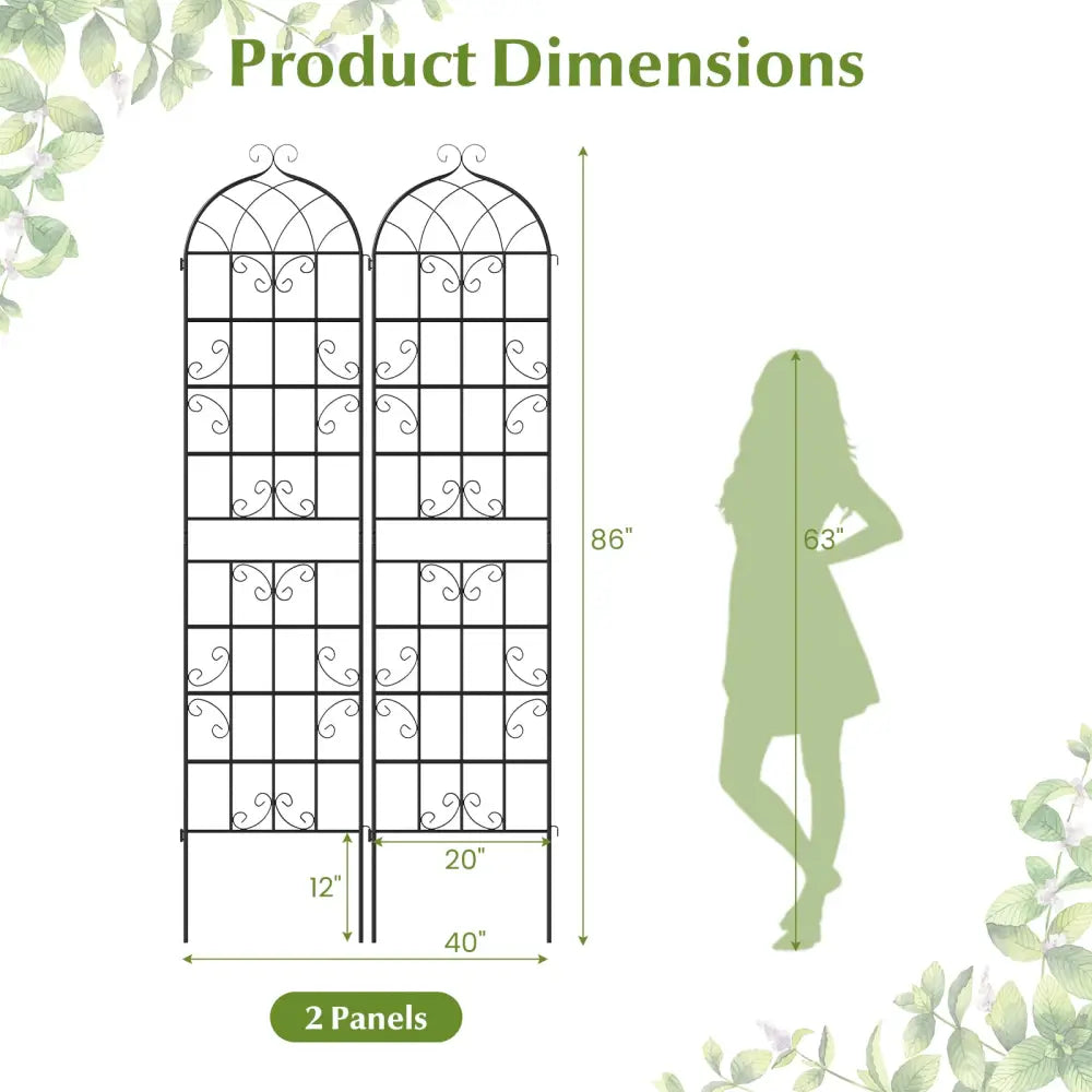 2 Pack 86’’ x 20’’ Metal Garden Trellis for Outdoor Climbing Plants - Plant Supports