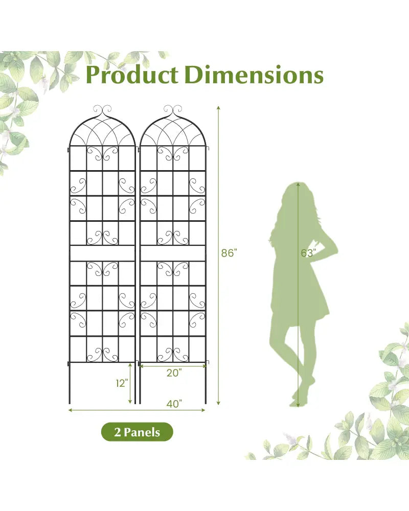 2 Pack 86’’ x 20’’ Metal Garden Trellis for Outdoor Climbing Plants - Plant Supports