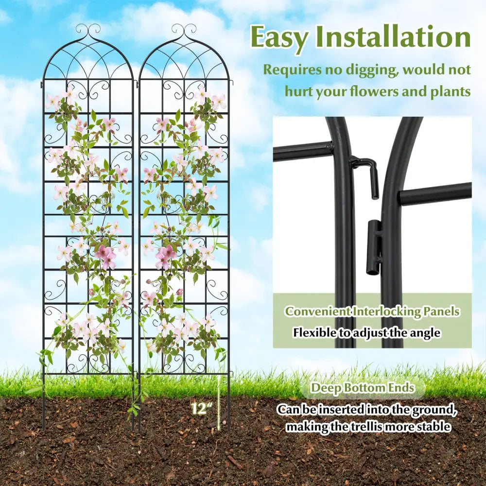 2 Pack 86’’ x 20’’ Metal Garden Trellis for Outdoor Climbing Plants - Plant Supports