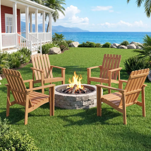 2 Pack Acacia Wood Outdoor Patio Chair with Slatted Backrest and Seat Built-in Armrest - Patio Dining Chairs