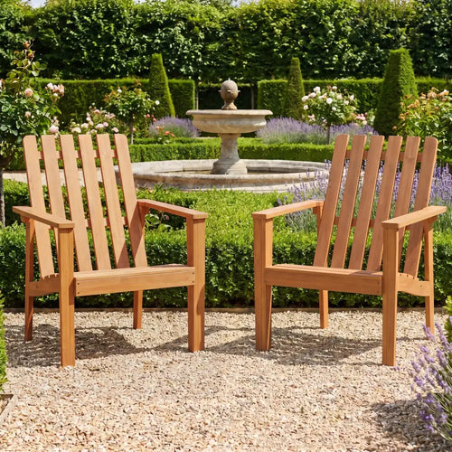 2 Pack Acacia Wood Outdoor Patio Chair with Slatted Backrest and Seat Built-in Armrest - Patio Dining Chairs