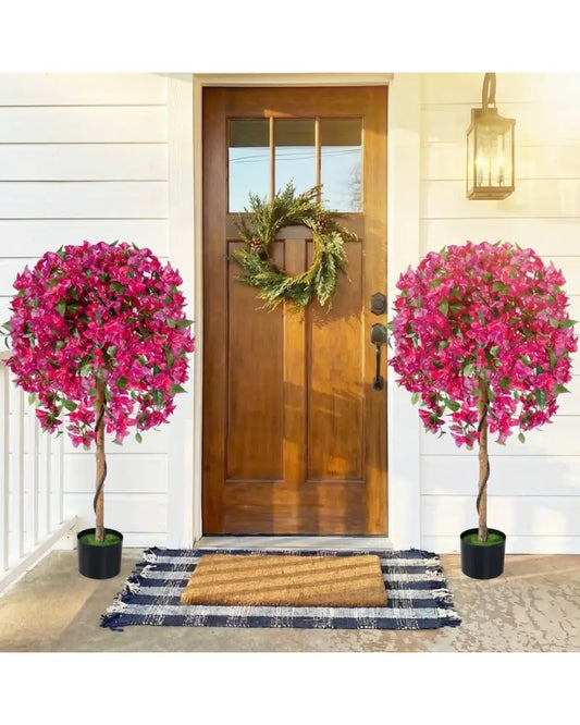 2 Pack Artificial Azalea Trees Faux Floral Plants with Vivid Blooming Flowers - Faux Plants