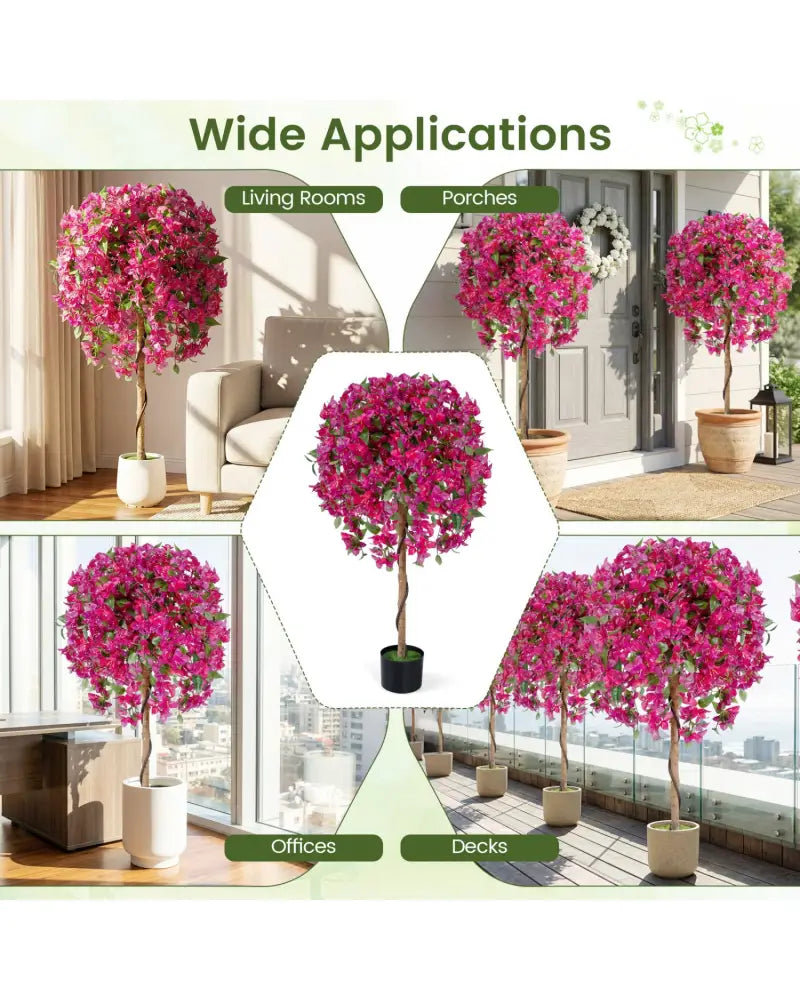2 Pack Artificial Azalea Trees Faux Floral Plants with Vivid Blooming Flowers - Faux Plants