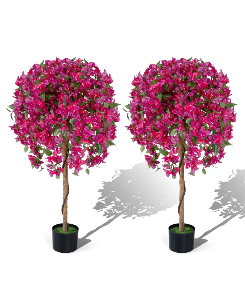2 Pack Artificial Azalea Trees Faux Floral Plants with Vivid Blooming Flowers - Faux Plants