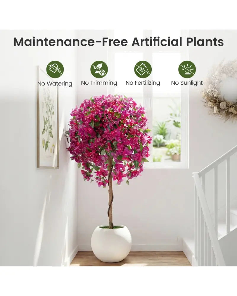 2 Pack Artificial Azalea Trees Faux Floral Plants with Vivid Blooming Flowers - Faux Plants