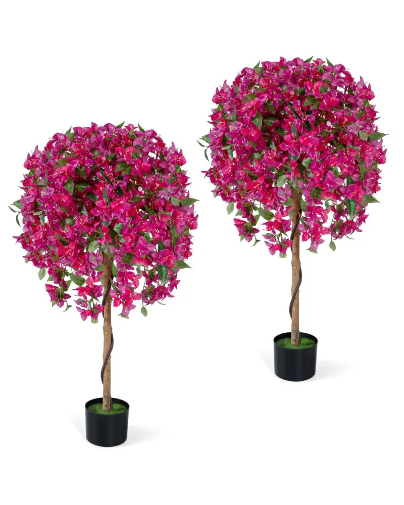 2 Pack Artificial Azalea Trees Faux Floral Plants with Vivid Blooming Flowers - Faux Plants