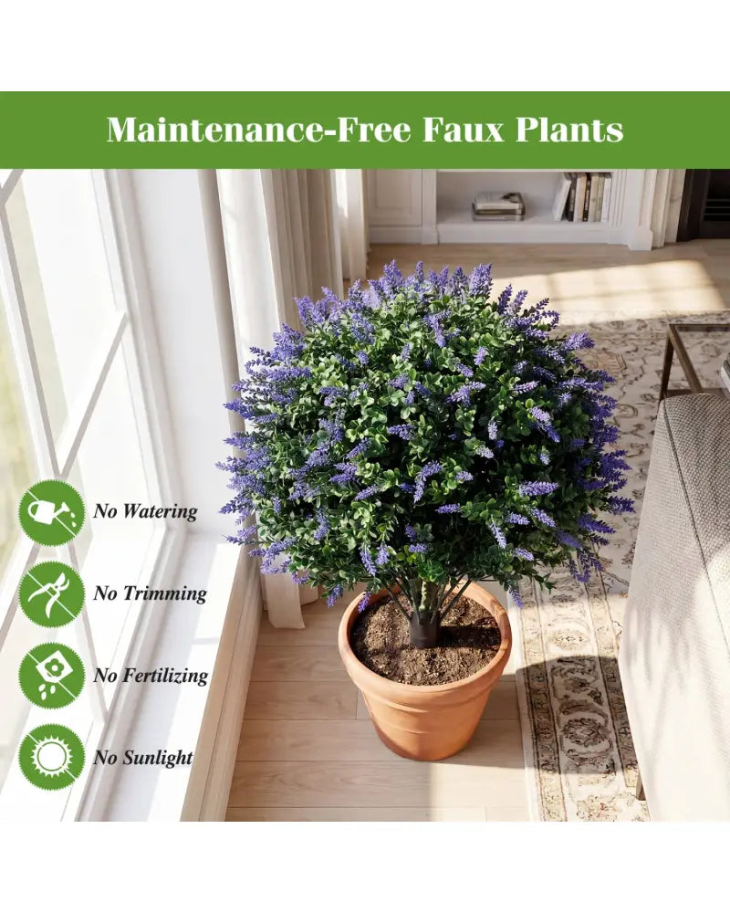 2 Pack Artificial Lavender Boxwood Topiary Ball Trees with Ground Spikes - Faux Plants