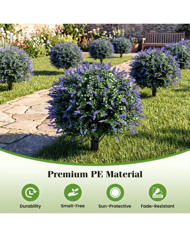 2 Pack Artificial Lavender Boxwood Topiary Ball Trees with Ground Spikes - Faux Plants